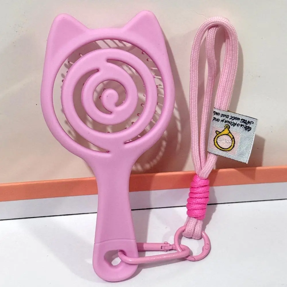 Mini Cat Shaped Volumizing Rib Hair Brush, Scalp Massage Detangling Comb with Keychain Lanyard, Cute Compact Fluffy Hair Styling Tool for Kids Women Home Travel Daily Use, Scalp Massager, Builds Volume, Curly Hair, School Days