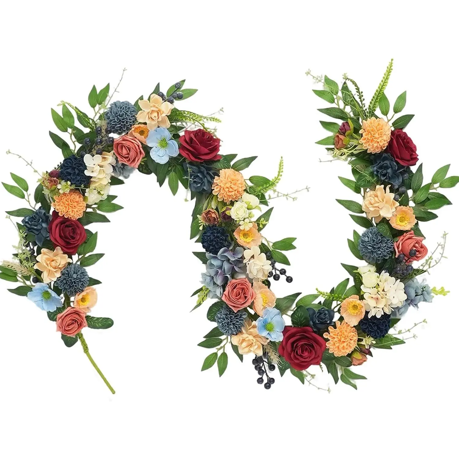 70 Inch Spring Garland -  Boho Faux Flower Garland with Roses, Dahlias & Greenery,  Wreath for Wedding Arch,  Decor, Party Backdrop Spring Front Door Fireplace Table Decor