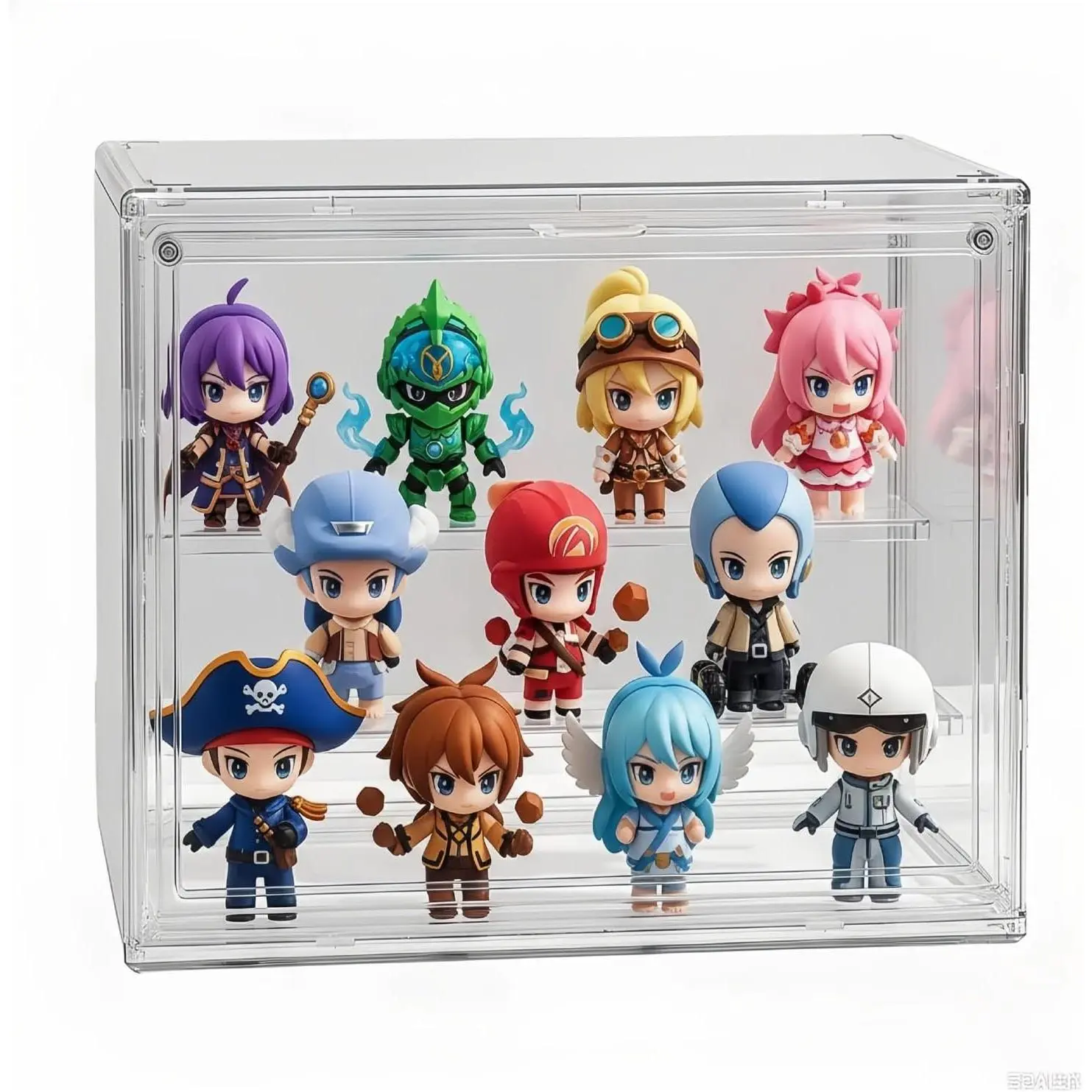 Stackable  Figure Display Case with  Door - Clear  | 3-Tier Removable Stand,  Storage for Mini Figures & Blind Boxes (10.6 x 7.1 x 8.7 In)