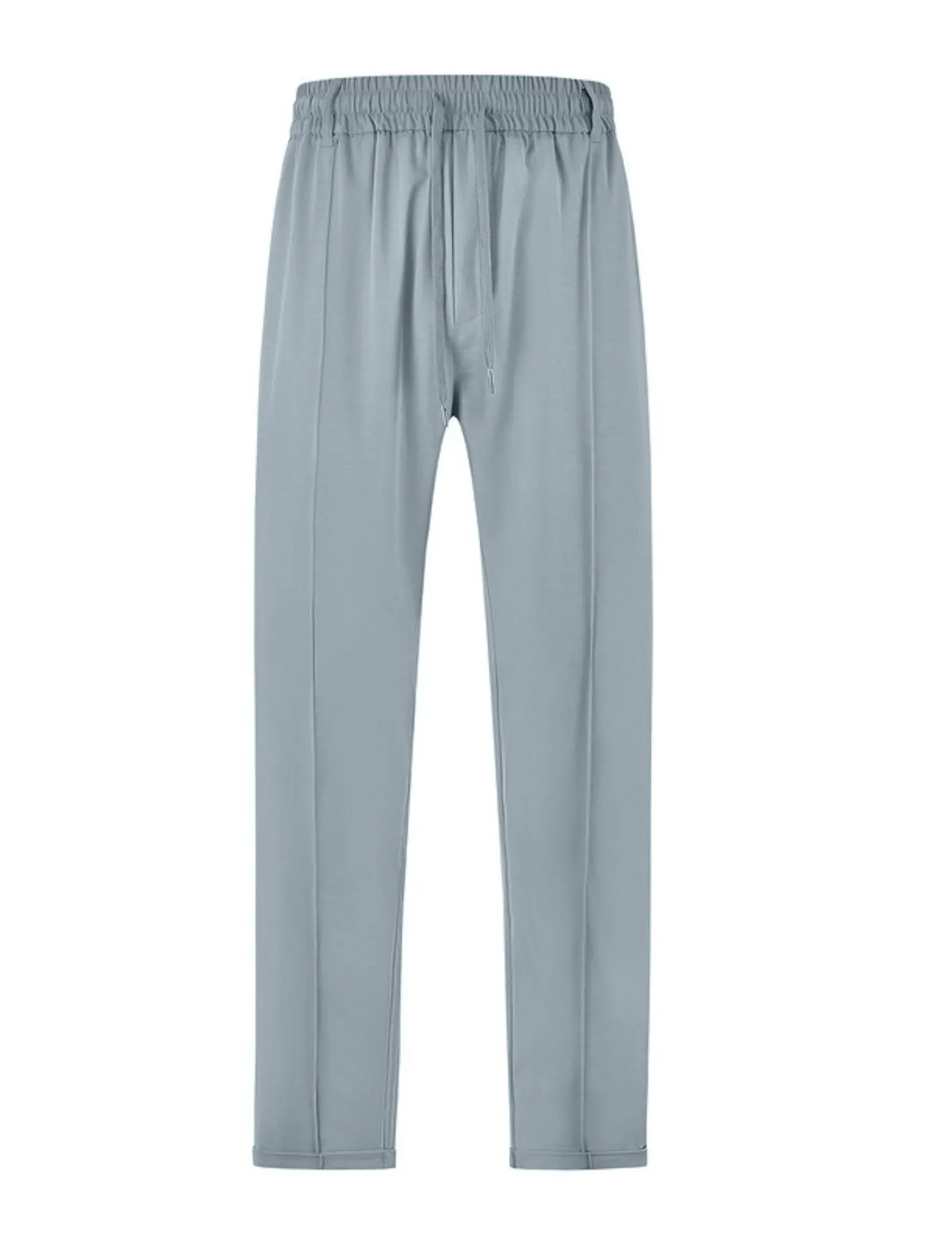 Men's Casual Drawstring Chino Pants, Elastic Waist Slim Straight Trousers, Wrinkle Resistant Smart Casual Pants for Work & Street