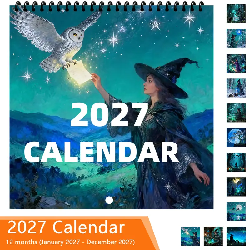 2027 Fantasy Witch Calendar - A book with magical monthly views for writing down plans, suitable for magical scenarios, featuring owl and moonlight themes, a date diary for scheduling appointments, (January 2027 to December 2027)