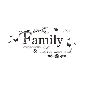 Rustic Family Wall Decal, Inspirational Quote Vinyl Wall Sticker with Flowers, Birds & Butterflies, Farmhouse Room Decor
