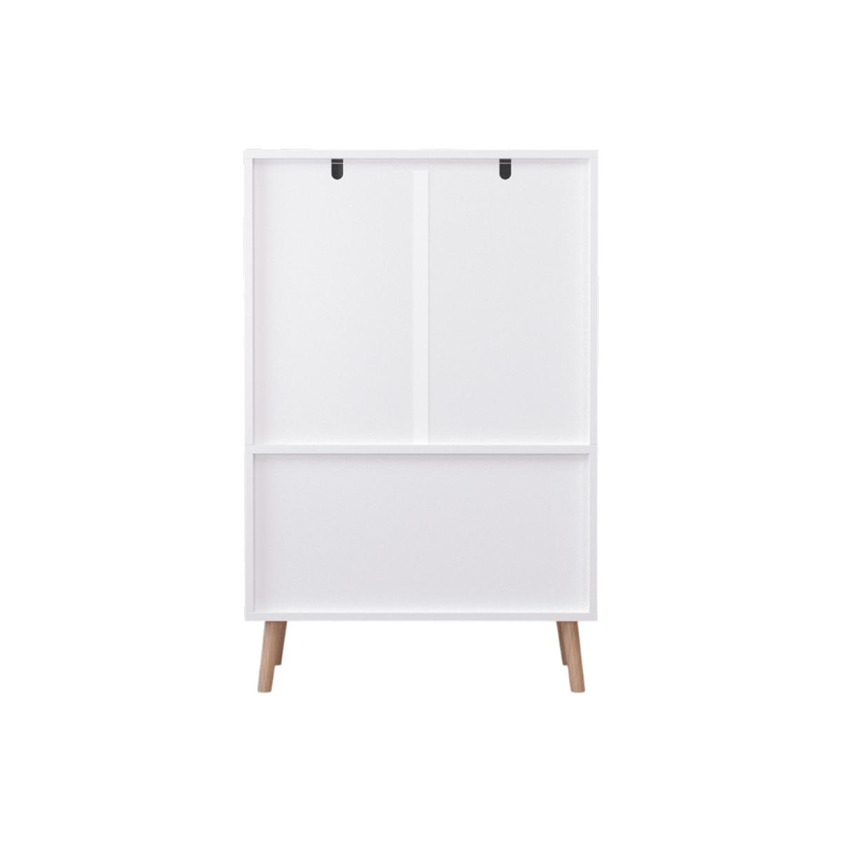 Kids Toy Storage Cabinet with Doors and Open Shelf, White Modern Wooden Organizer with Natural Wood Legs, Toddler Bookshelf for Playroom, Nursery, Bedroom