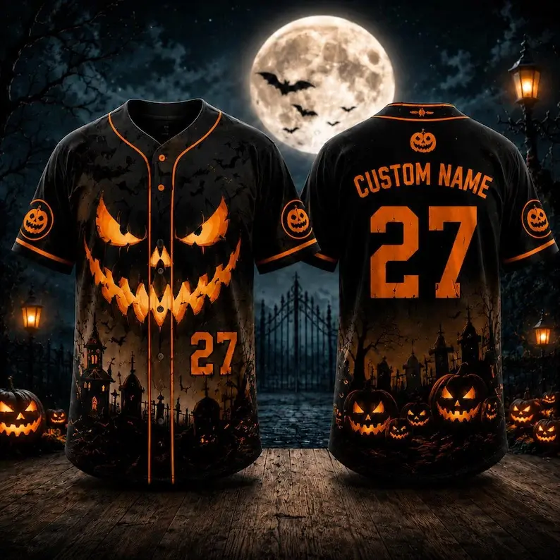 Pumpkin Halloween Baseball Jersey, Matching Family Ghost and Pumpkin Printed Baseball Jersey, Pumpkin Jack O Lantern Uniform, Spooky Fall Outfit, Trick Or Treat Gift#TikTokMadeMeBuyIt#FamilyHalloweenOutfit#CustomPrintJersey#HalloweenPartyEssential