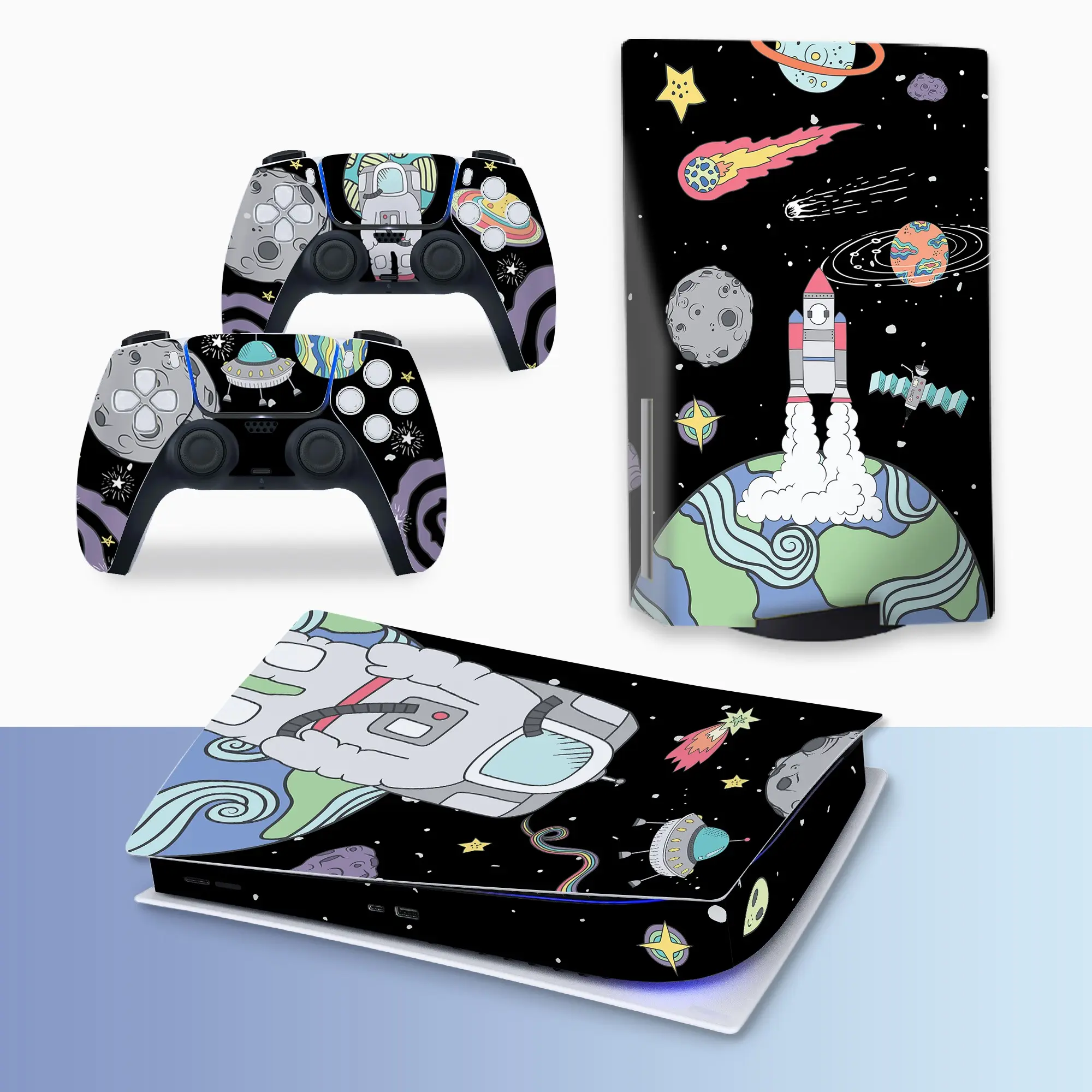 Ps5 Optical Drive Console & Controller Protective Stickers, Space Astronaut Planet Cartoon Vinyl Stickers, Durable & Stylish Design