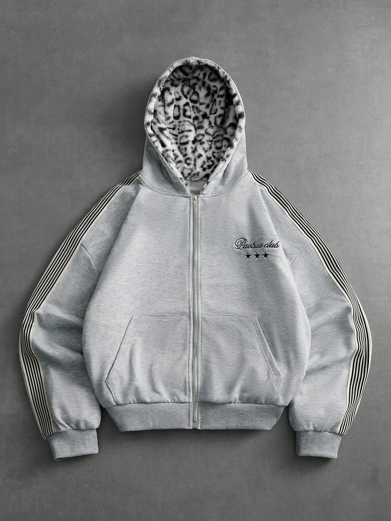Men's Street Style Hooded Sweatshirt, Vintage Trendy Knit Open Front, Sportswear, Fuzzy Leopard Print Fabric, Fall & Winter
