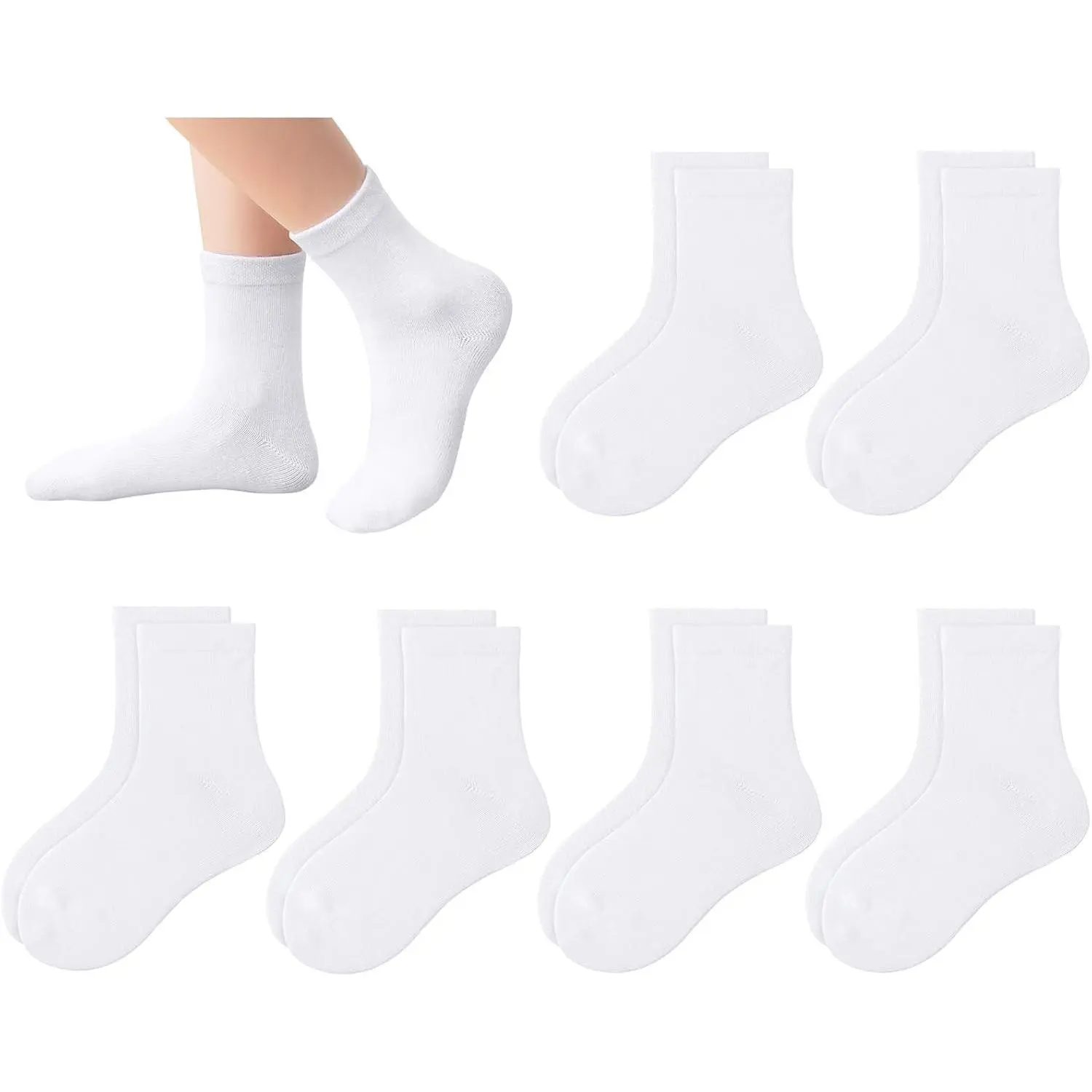 6 Pack Kids Girls Soft Cotton Seamless Toe Crew Socks for School Uniform & Athletic WearGift