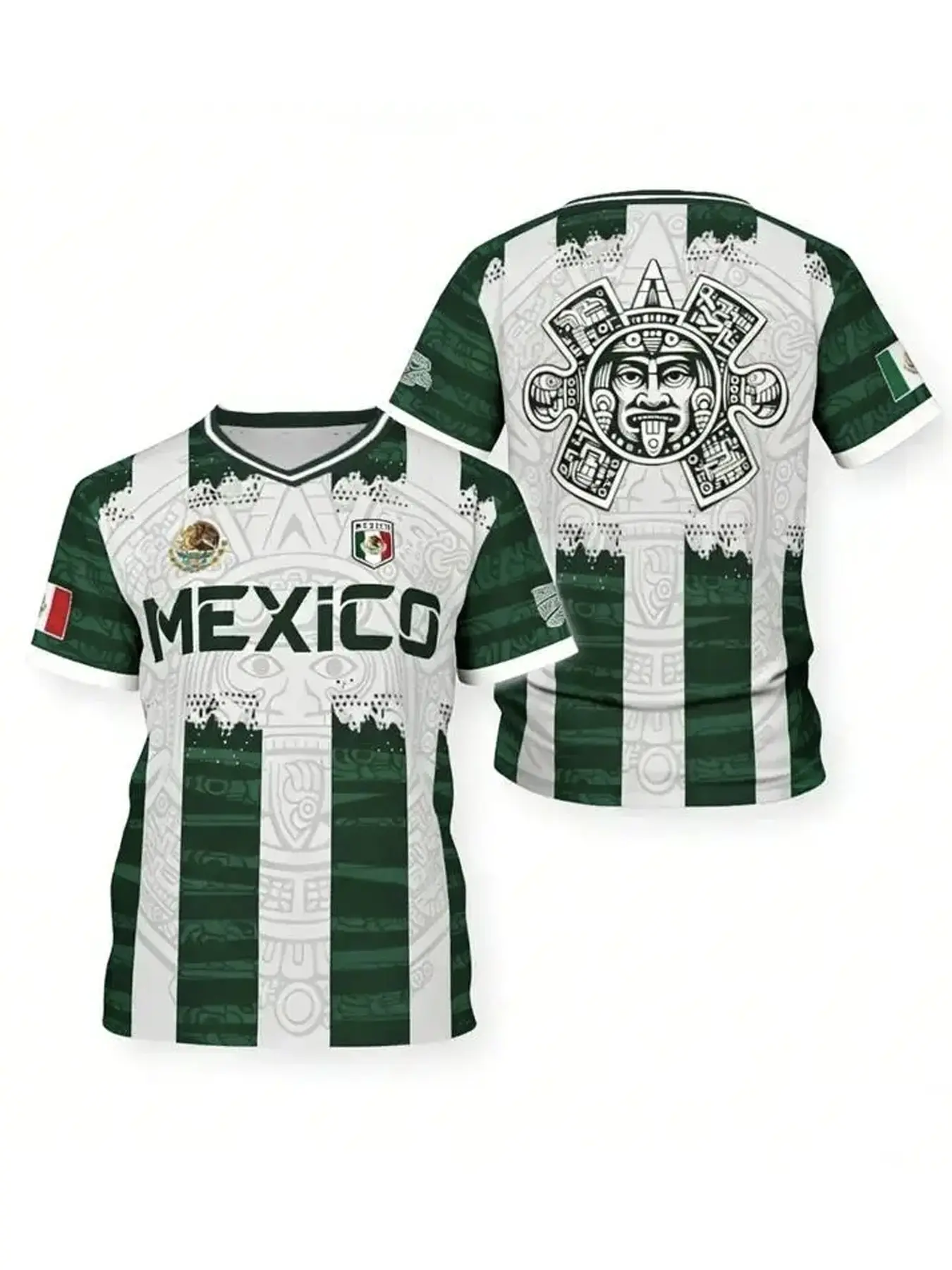 2026 Mexico Aztec Calendar Soccer Jersey, All over Print, Casual Style, Unique Piedra Del Sol Design, Classic Throwback Jersey