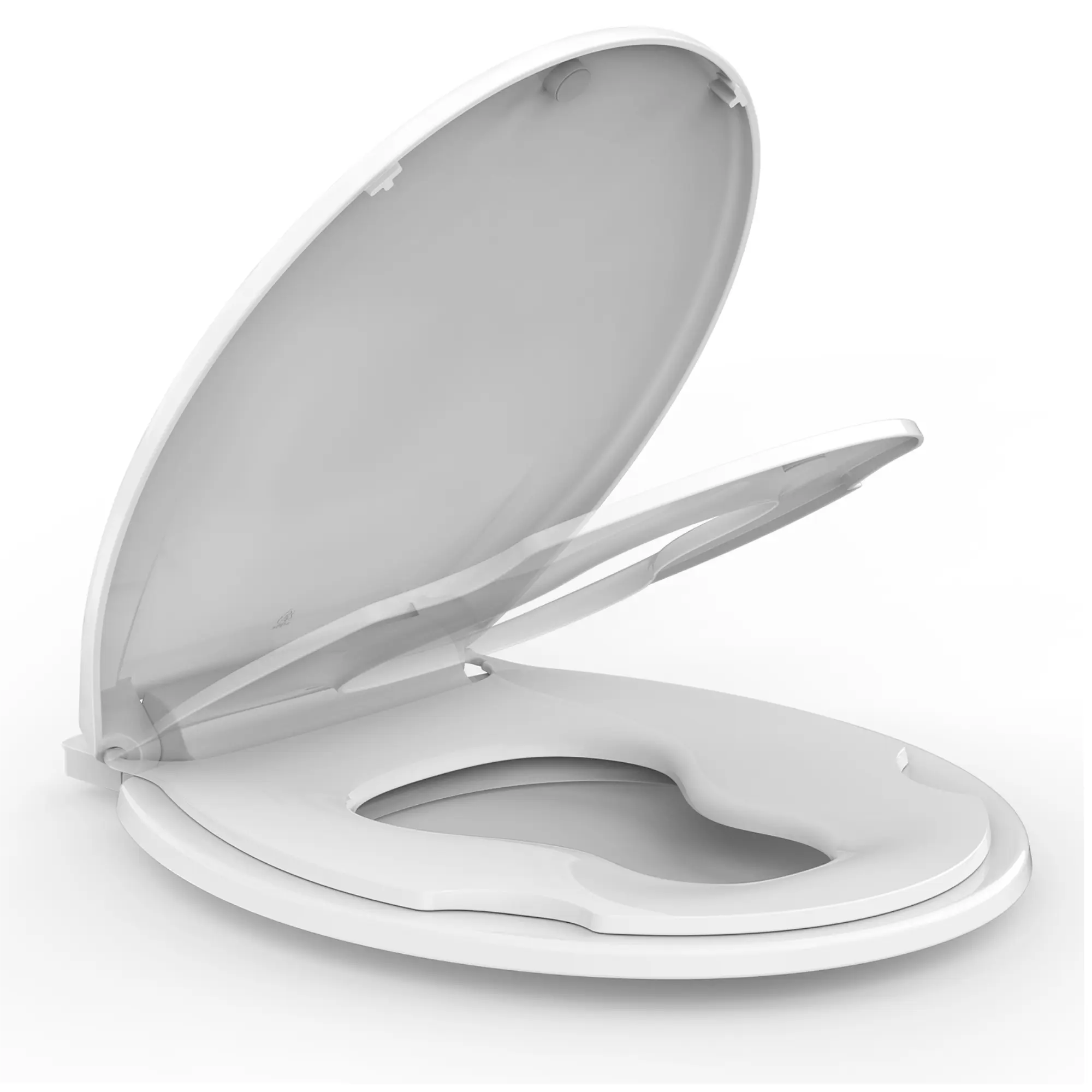 Commercial Elongated Toilet Seat with Built-in Child Seat Slow Close White Round Toilet Seats Heavy Duty Smart Quick Release Easy Clean Matt PP Plastic Toilet Lid for Bathroom Office School Public Venue Restroom Hardware Replacement