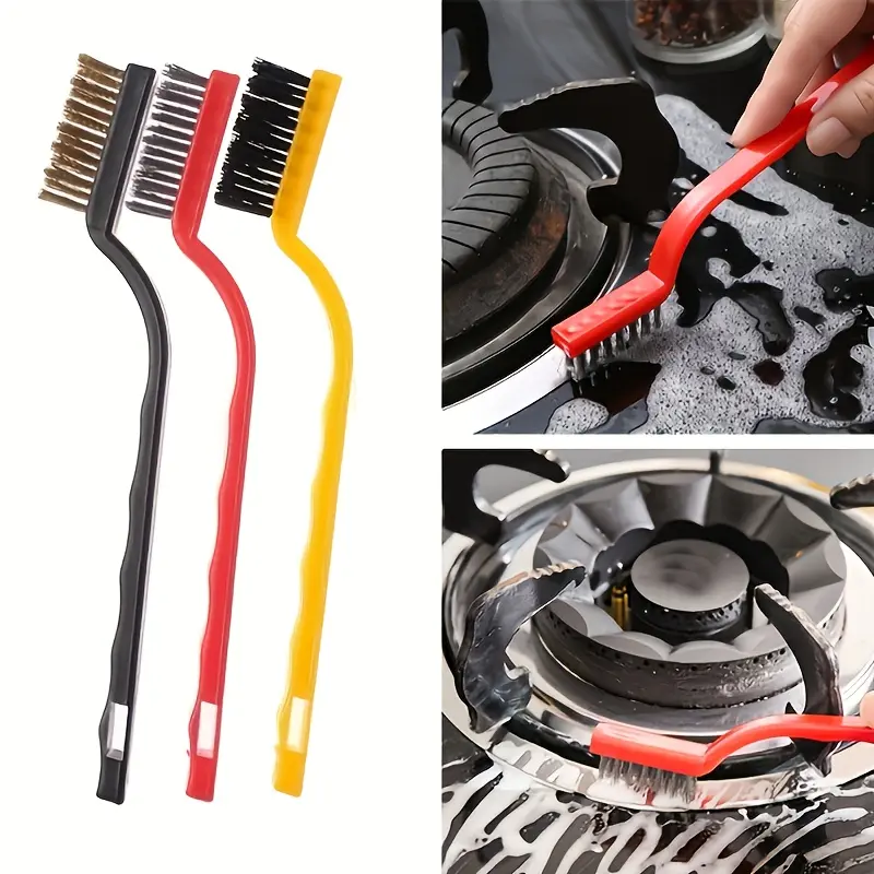 3pcs Kitchen Cleaning Brush Set - Suitable for Stovetops, Range Hoods, and Bathrooms - Includes Soft, Medium, and Stiff Bristles