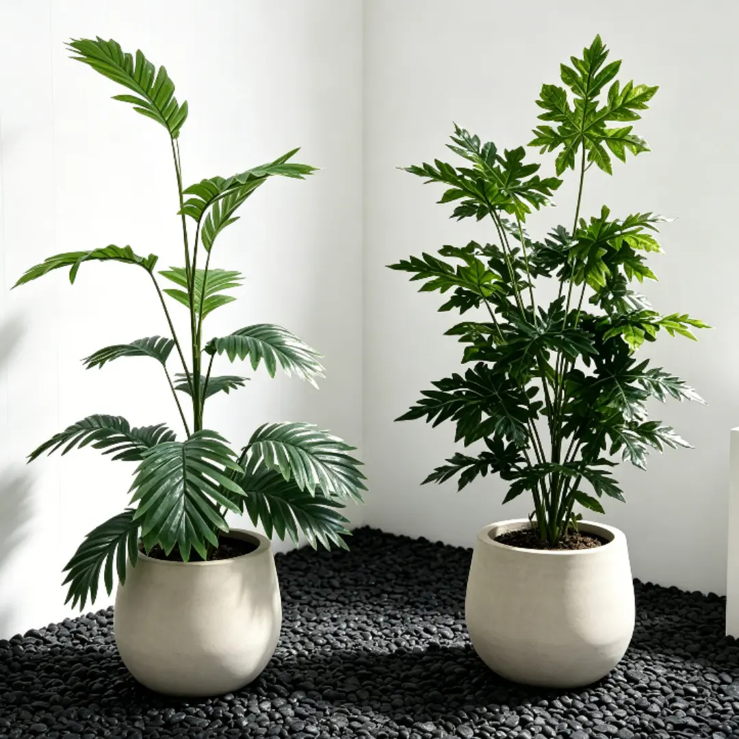 2 Pack 37in Artificial Tropical Plants Set, Decorative Fake Plant, Fake Artificial Aralia Plant & Artificial ArecaPalm Trees,15 Leaves FauxTropical Palm Plants No Pot, Realistic Large Green Faux Potted Plants for Home Office Indoor Decor, Decoration Items