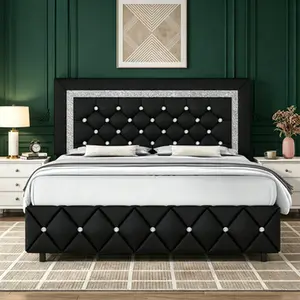 Multi-Size Upholstered Platform Bed Frame, Diamond Tufted Headboard Footboard, 7 Colors Twin To King For Bedroom Decor