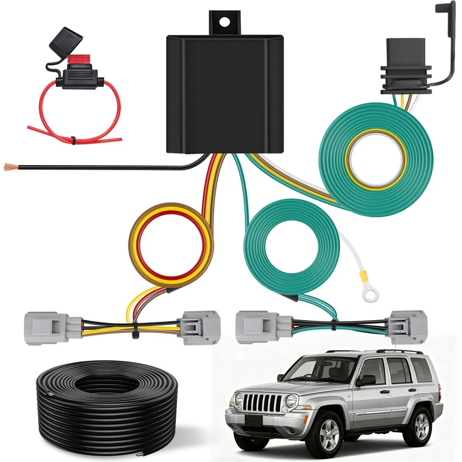Nilight 4-Pin Trailer Wiring Harness Kit 56334 - 10A Fuse, 4-Pin Connector, Turn Signals, Turn/Brake Lights, Trailer Tail Lights - Custom-Fit Towing Setup for 2007-2012 Dodge Nitro, Jeep Liberty