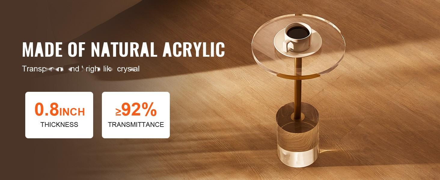 Clear Acrylic End Table With Solid Base, Round 11.9 by 11.9 Inch Tabletop, 21.4 Inch Height, Modern Glass-Like Side Table For Living Room, Bedroom, Home Office, Coffee Table Or Snack Table, Durable Transparent Furniture