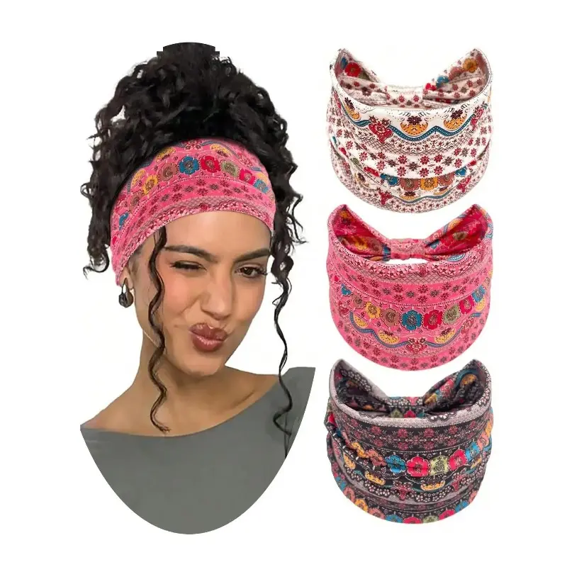 3‑Pack Women Boho Ditsy Floral Headbands, Fashion Hair Accessories for All‑Season Casual Sports Daily Wear