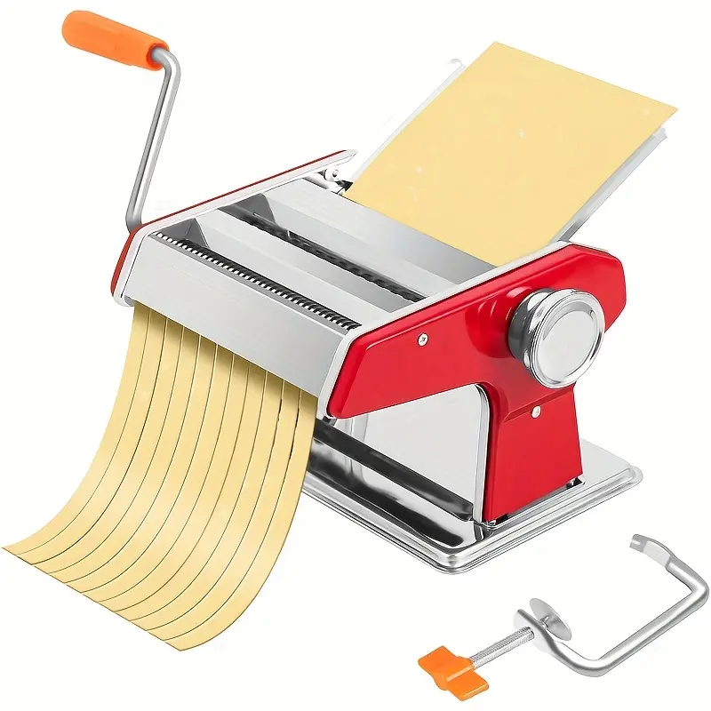1pc Pasta Maker Machine - Adjustable Thickness (9 Settings) with Rollers and Cutterfor Pasta, for Making Spaghetti, Fettuccine, Lasagna - Ideal Gift for Food Lovers, Silvery Pasta Machine.