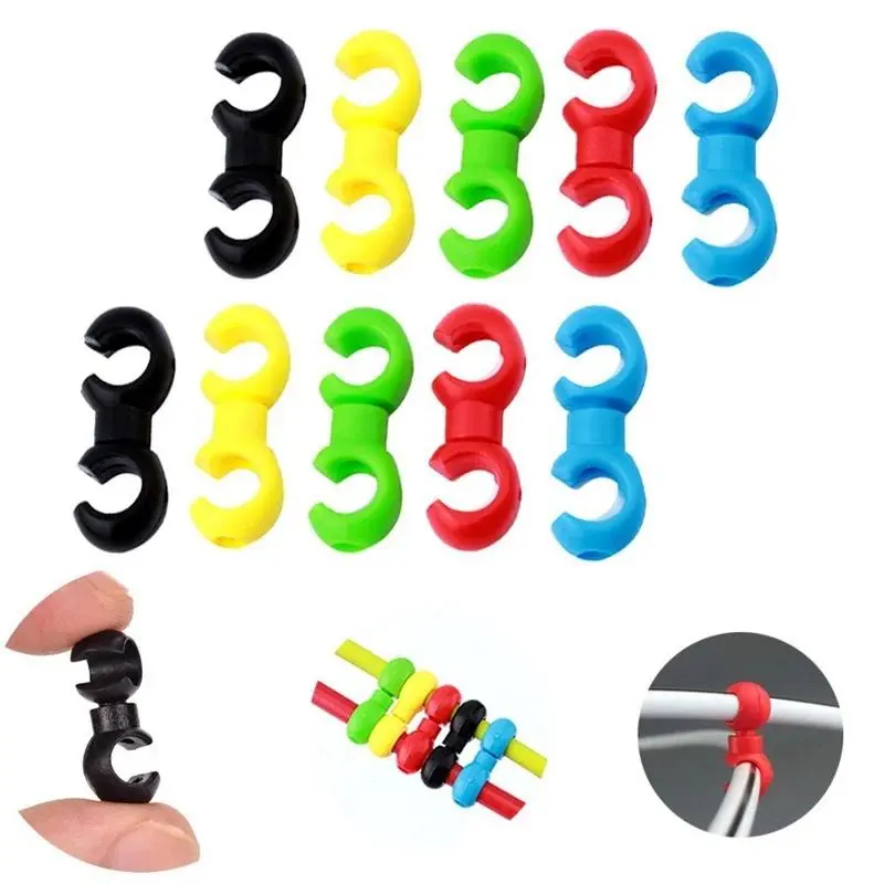 10PCS Bicycle Cross Line Clips - Handcuff-Type Hub Buckle Storage Accessories for Mountain Bikes, 19.4mm Shift Line Pipe & Brake Hose S Buckles, 0.39g/Pcs, C-C Distance Approx 10.7mm
