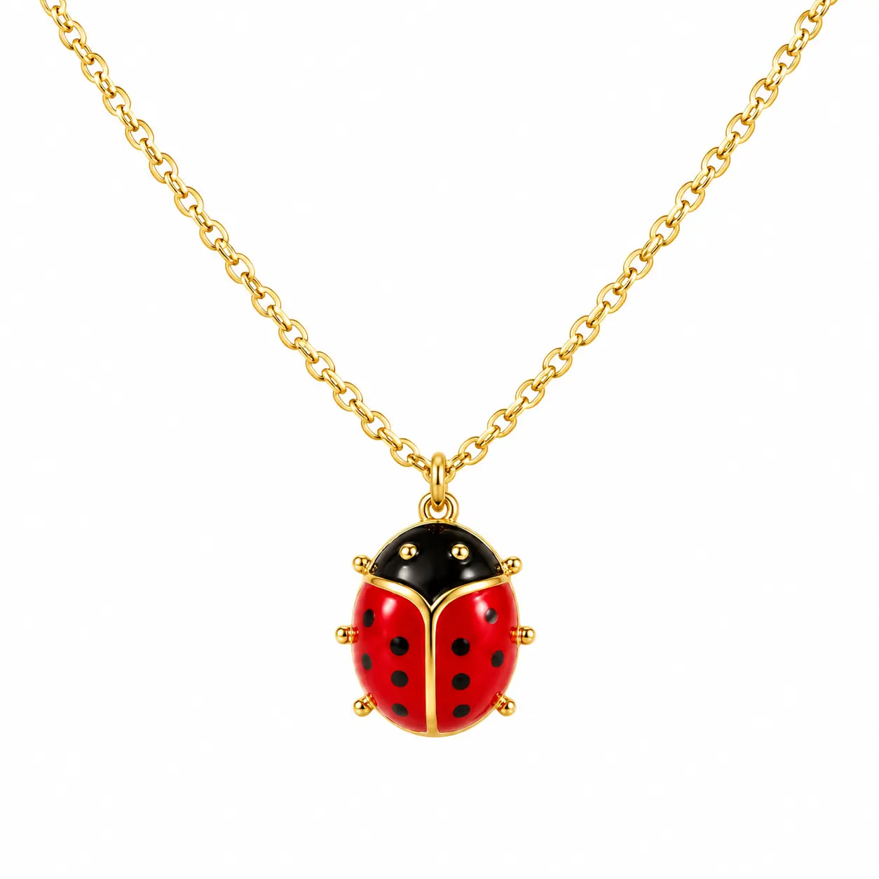 14K Gold Plated Ladybug Pendant Necklace for Women, Mini Enamel Lucky Bug Charm Chain, Dainty O-Chain Layering Jewelry, Cute Gift for Birthday