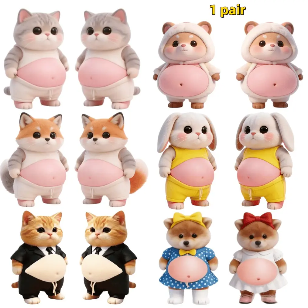 2Pcs Silicone 3D Dog & Cat Belly Mochi Squishy Stickers - Fidget Toys, Anxiety Fidgets, Sensory Products, Stress Relief, Cool Gifts for Kids, Silicone Puffy Car Door & Wall Buffers，Decorative Adhesive Pads for Home and Vehicle