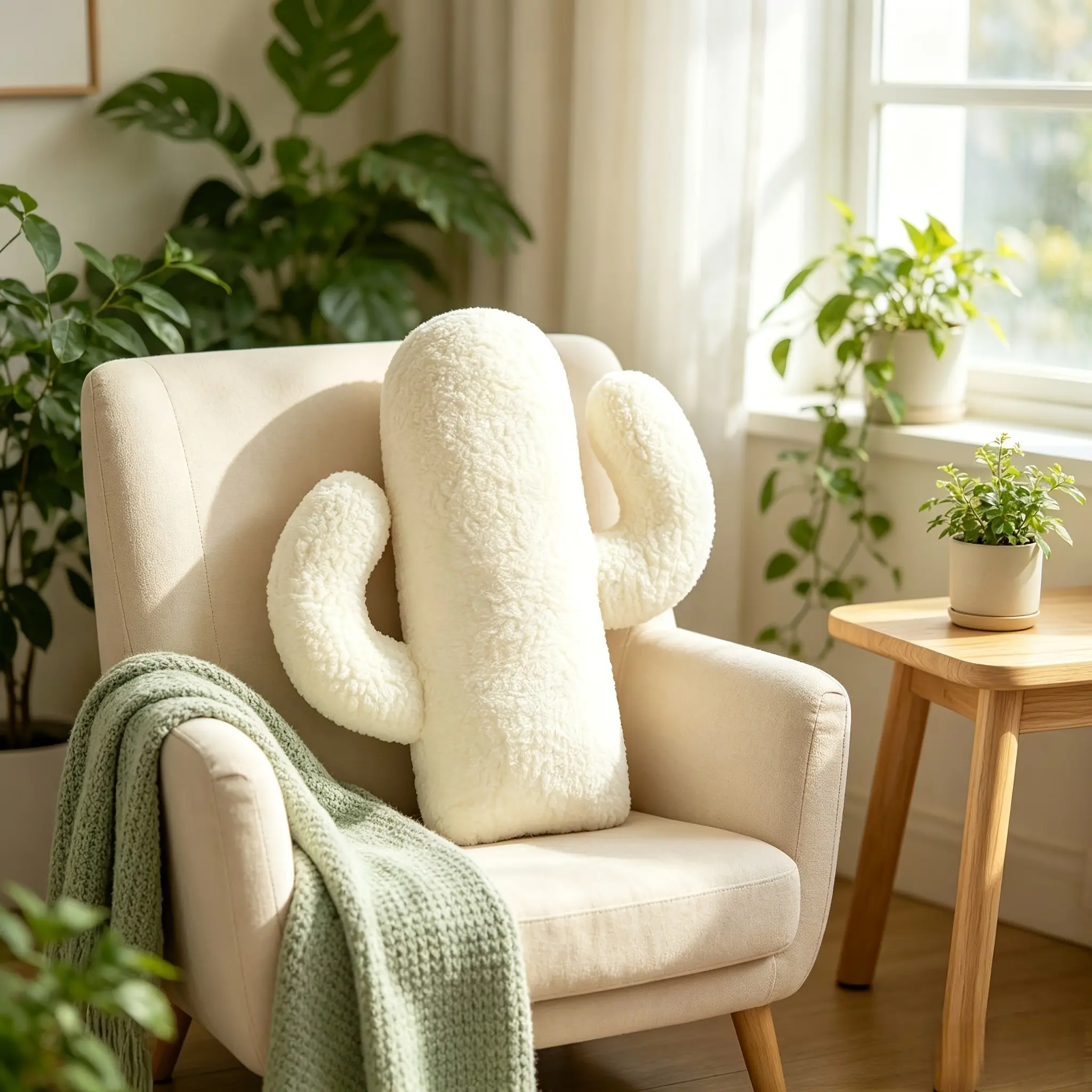 Cactus Throw Pillow, Novelty Desert Plant Plush Decorative Cushion, Ultra Soft Fluffy Long Accent Pillow For Sofa, Bed, Bedroom, Living Room Home Decoration, Unique Aesthetic Creative Housewarming Gift