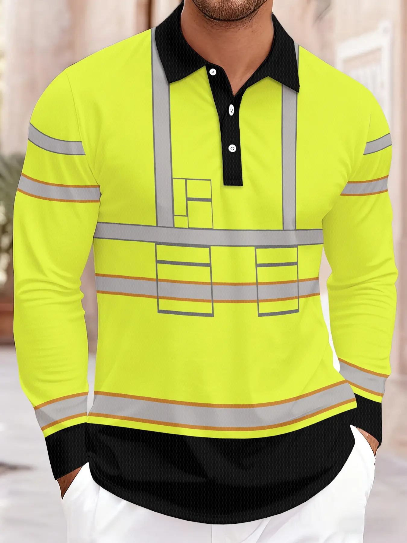 Reflective Stripe Long Sleeve Polo Shirt, Workwear, Work Safety Clothing, Reflective Vest Design, Breathable Comfort, Casual Slim-Fit