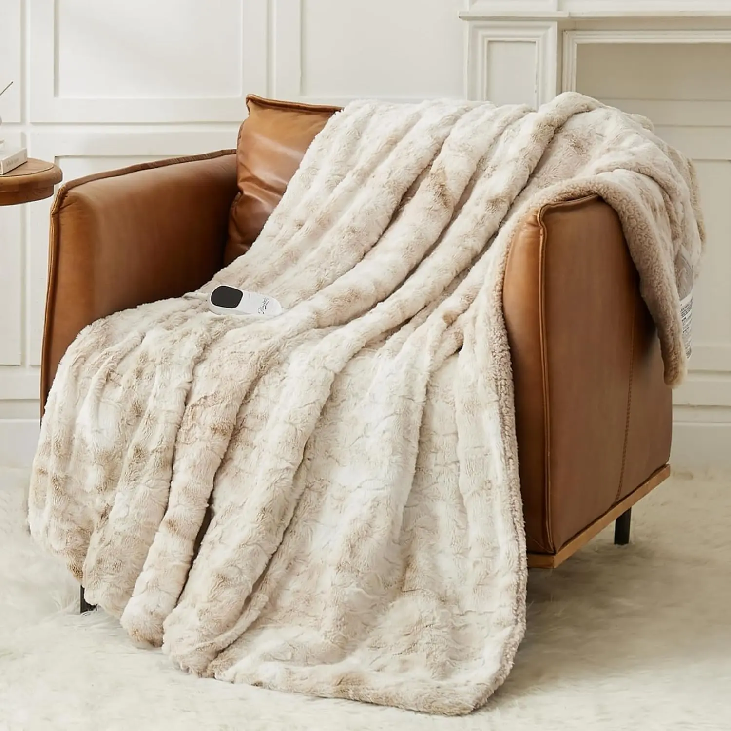 Homemate Electric Heated Blanket Twin Size 62"x84" Faux Fur Sherpa