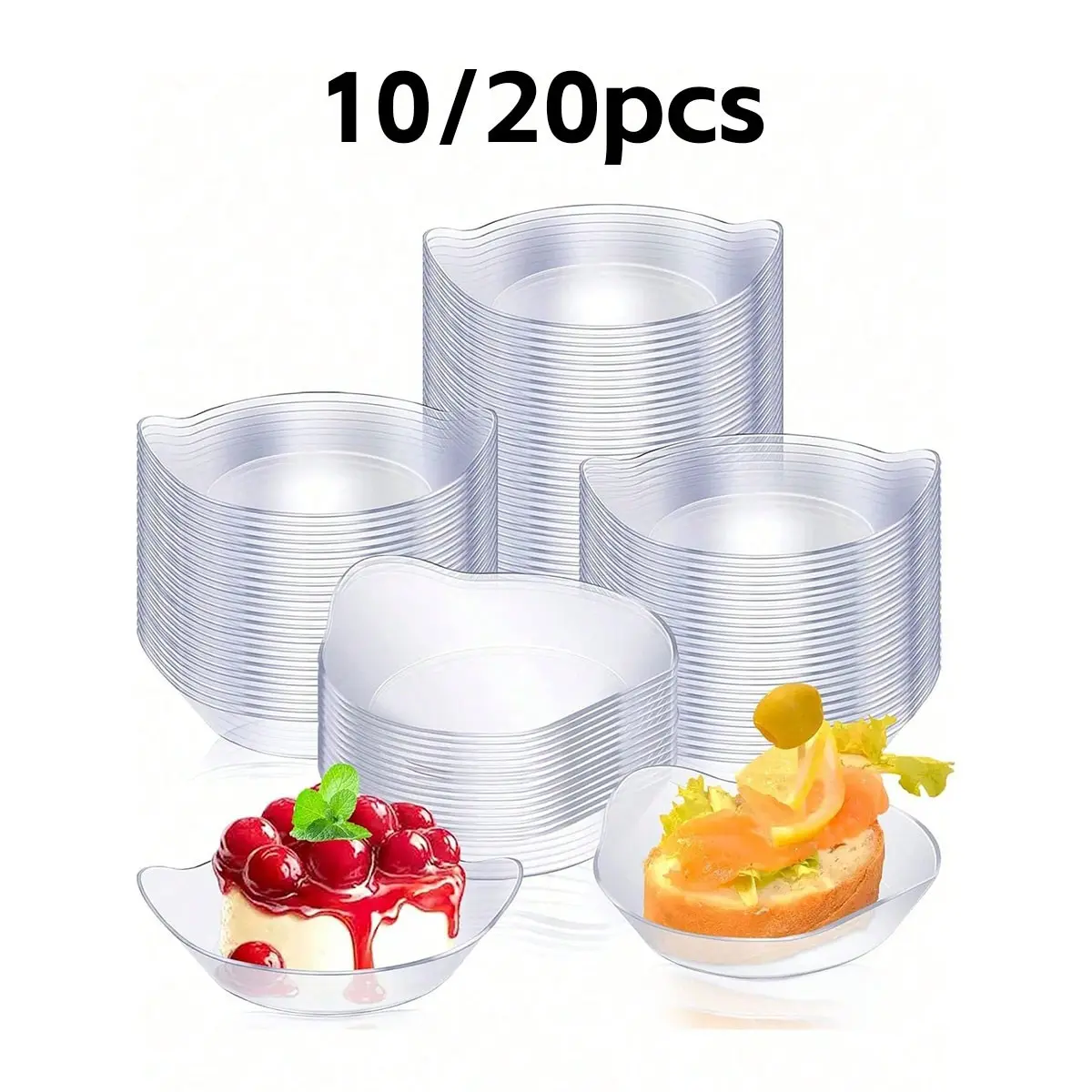 10/20 Mini Dessert Plates, Clear Plastic Plates, Transparent Plastic Appetizer Dishes, Party Wedding Bowls, Oval Yogurt Cups, Birthday Party Servingware