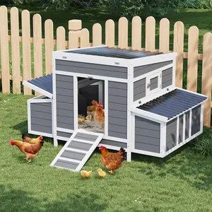 Wooden Chicken Coop, 55in Large Outdoor Weatherproof Chicken House with 6 Divided Nesting Boxes, Lockable Mesh Chicken Cage with Pull-Out Cleaning Tray, Wooden Poultry Hutch for 4-6 Chickens Ducks Rabbits Backyard Small Farm Use