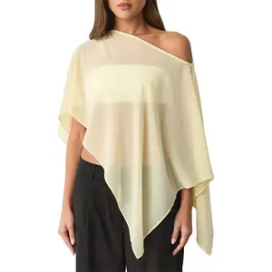 Alyweatry Women Chiffon Cape Shawls and Warps for Evening Dress Wedding Sheer Mesh Flowy Capelets Top