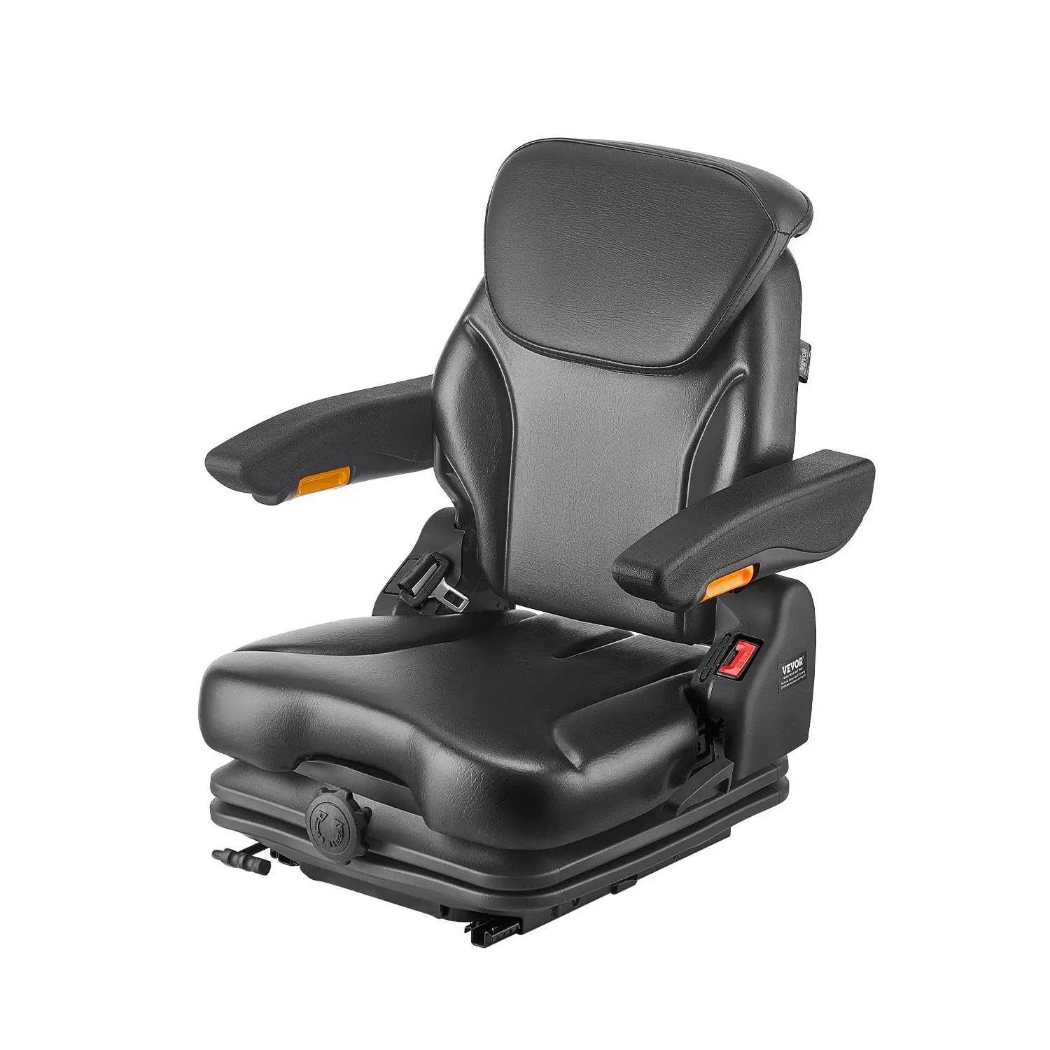 VEVOR Universal Forklift Seat, Tractor Suspension Seat with Adjustable Back, Armrest, Headrest Safety Belt, Secure Fold Down Tractor Seat with Micro Switch, Lawnmower Seat for Skid Loader Bulldozer