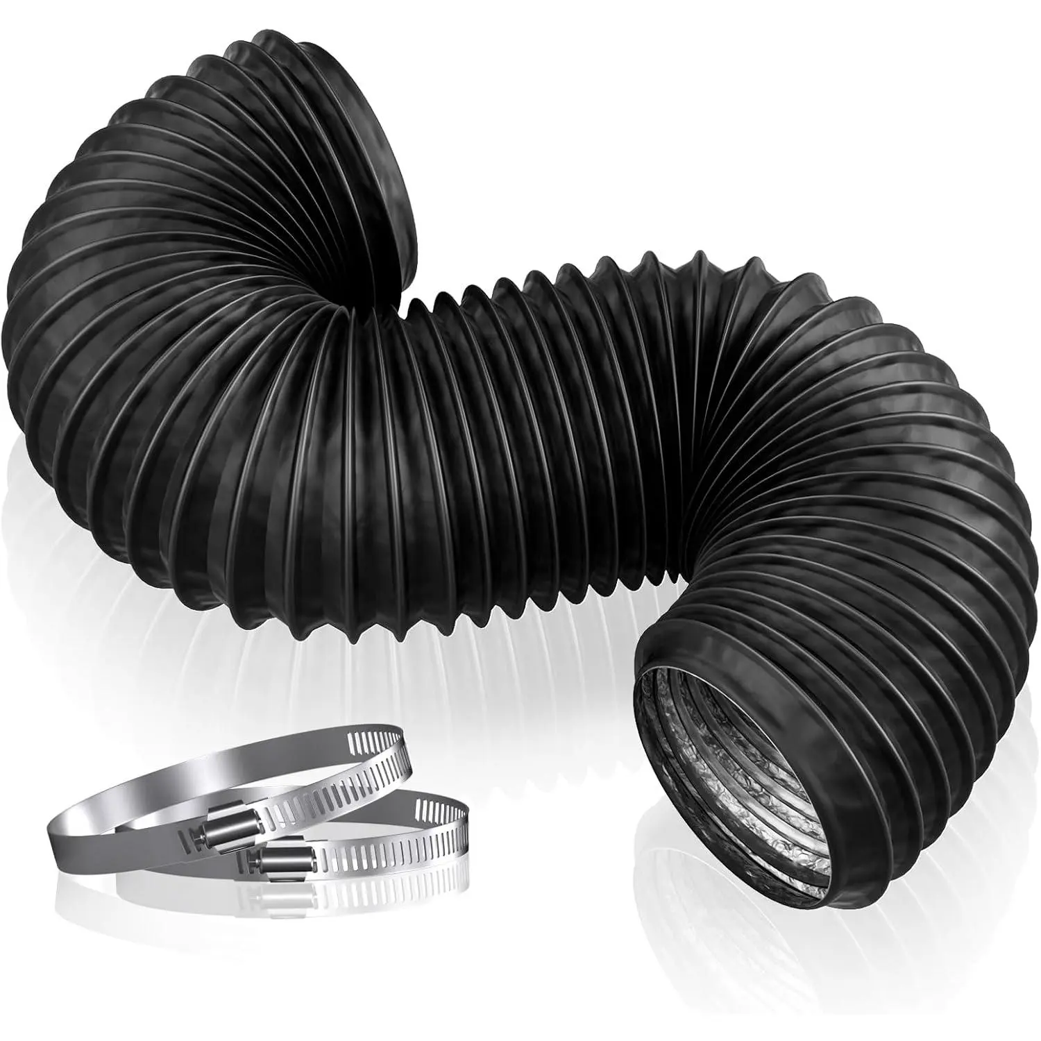4 Inch 3FT Dryer Vent Hose, Flexible Exhaust Duct Hose with 2 Hose Clamps, 4-Layer PVC  with Steel Wire for Tight Space, Clothes Dryer & HVAC Ducting Kit