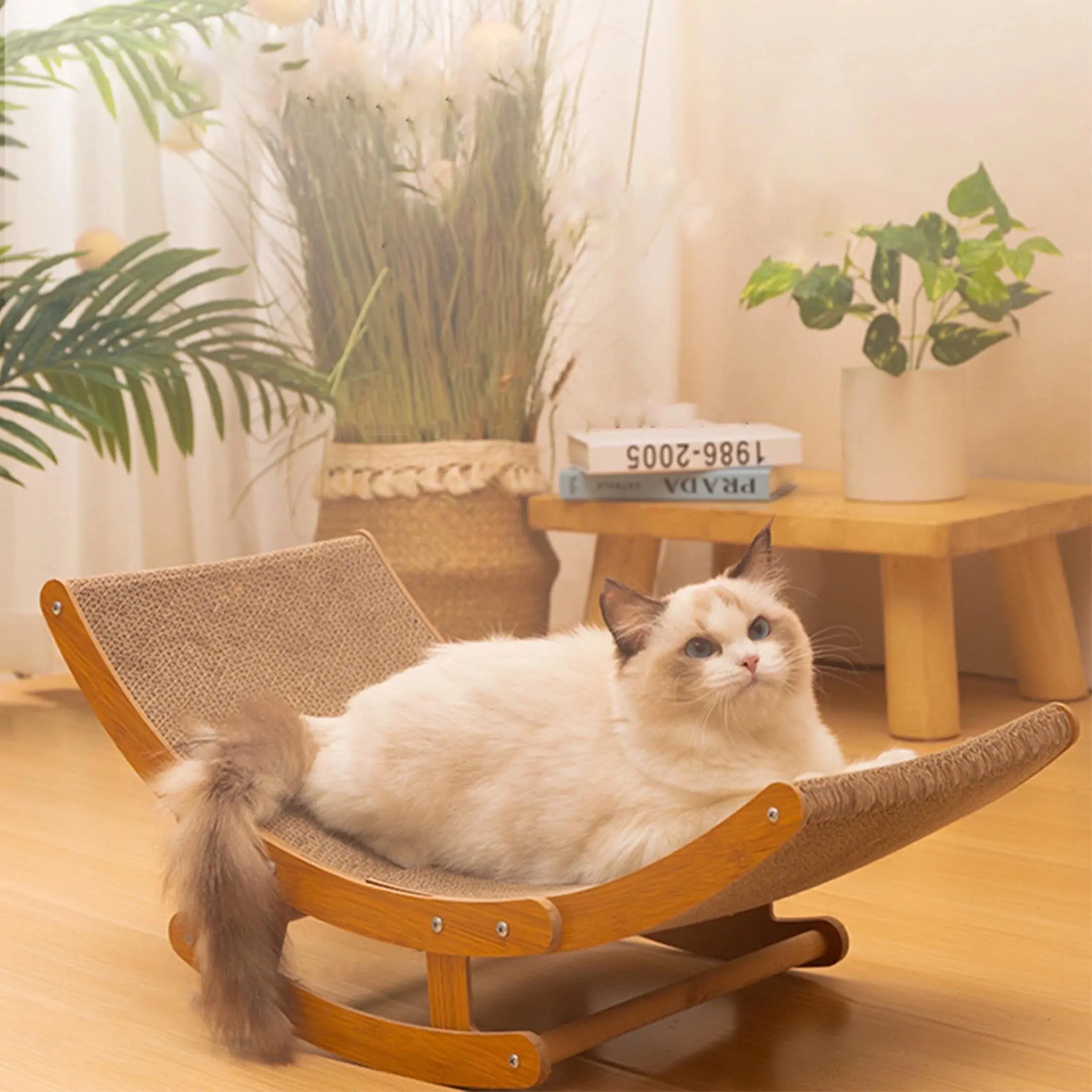 Cat Scratcher for Indoor Cats, 2-in-1 Rocking Chair Cardboard Cat House, Cat Scratching Pad Lounge Bed for Medium Large Cat