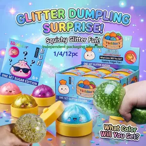 Glitter Dumpling Squishy with Box, Soft Sensory Squeeze Toy for Stress Relief, Glitter Dumplings, Decompression Dough - Ultra Rare Gold Glitter Mystery Gift Box