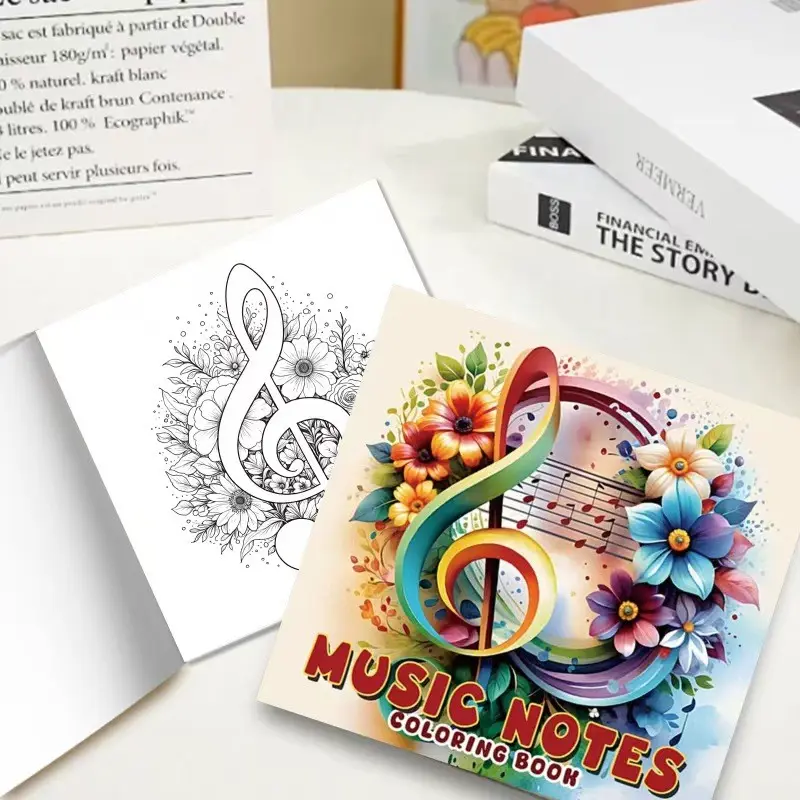 Adult Teen Music Symbol Coloring Book, Floral High Treble Clef Sheet Music Relaxing Pages, Stress Relief Art Painting Book, Music Lover Gift