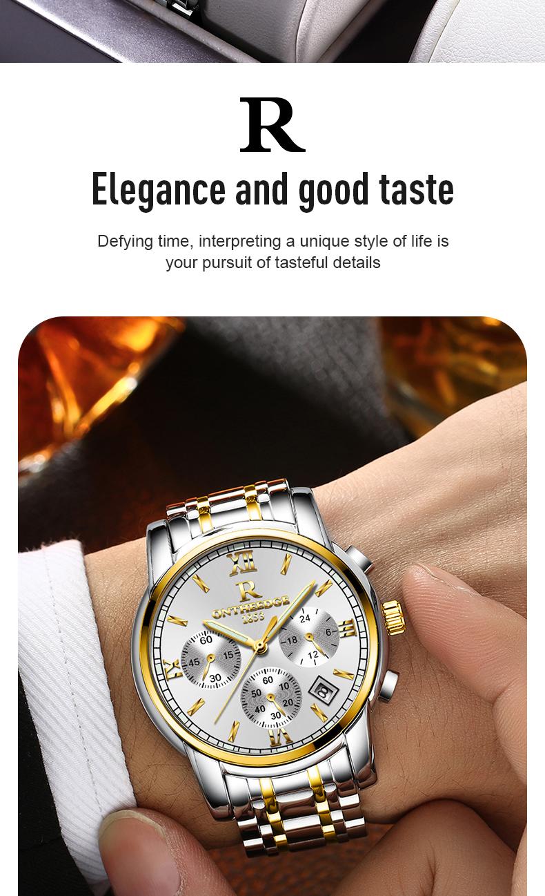 Men's Luxury Two-Tone Gold Silver Chronograph Quartz Watch - Stainless Steel Wristwatch with Date, Roman Numerals, Subdials, Elegant Business Dress Watch, Perfect Gift for Husband Dad Boyfriend