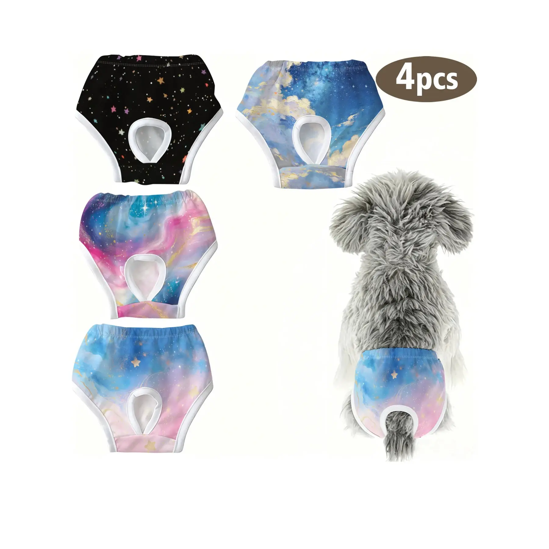 4-Pack Cute Pet Puppy Cat Print Panties, Colorful Starry Sky Design, Anti-Interference Underwear for Small Dogs and Cats, Ideal for Holidays, Home, Travel