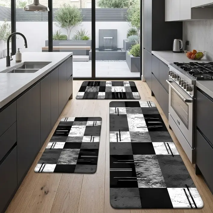 [SALE 50%] Flannel Kitchen Mat Set, Kitchen Runner Rug, Geometric Patchwork Marble Texture, Modern Simple High-End Decor, Non-Slip, Absorbent, Machine Washable Rugs, Washable Kitchen Rugs