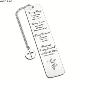 Stainless Steel Christian Bookmark with Bible Verse and Cross Pendant for Readers and Students, Religious Reading Accessory