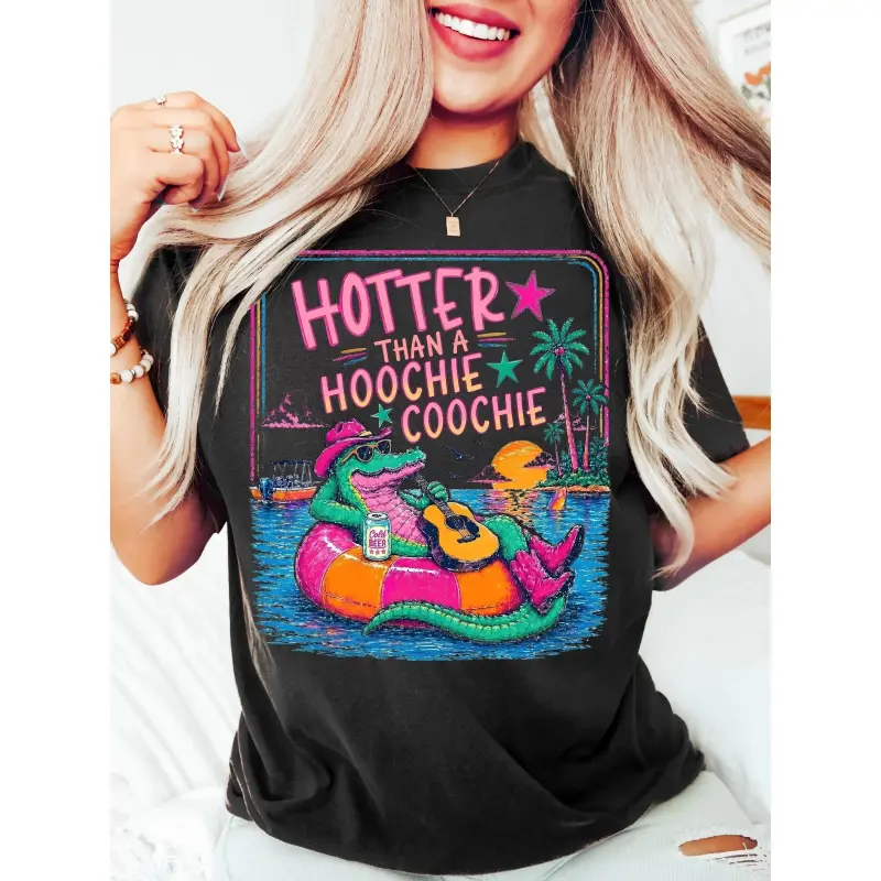 Super Hot Summer Casual Tee, Funny Crocodile Vacation Shirt, Alligator Beach Graphic Top for Summer Trip Smooth Seamless