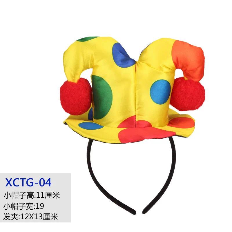 Colorful Clown Headdress Yellow Colored Dots Bow Headwear Circus Performance Props Funny Joker Hats Makeup Party Decorations