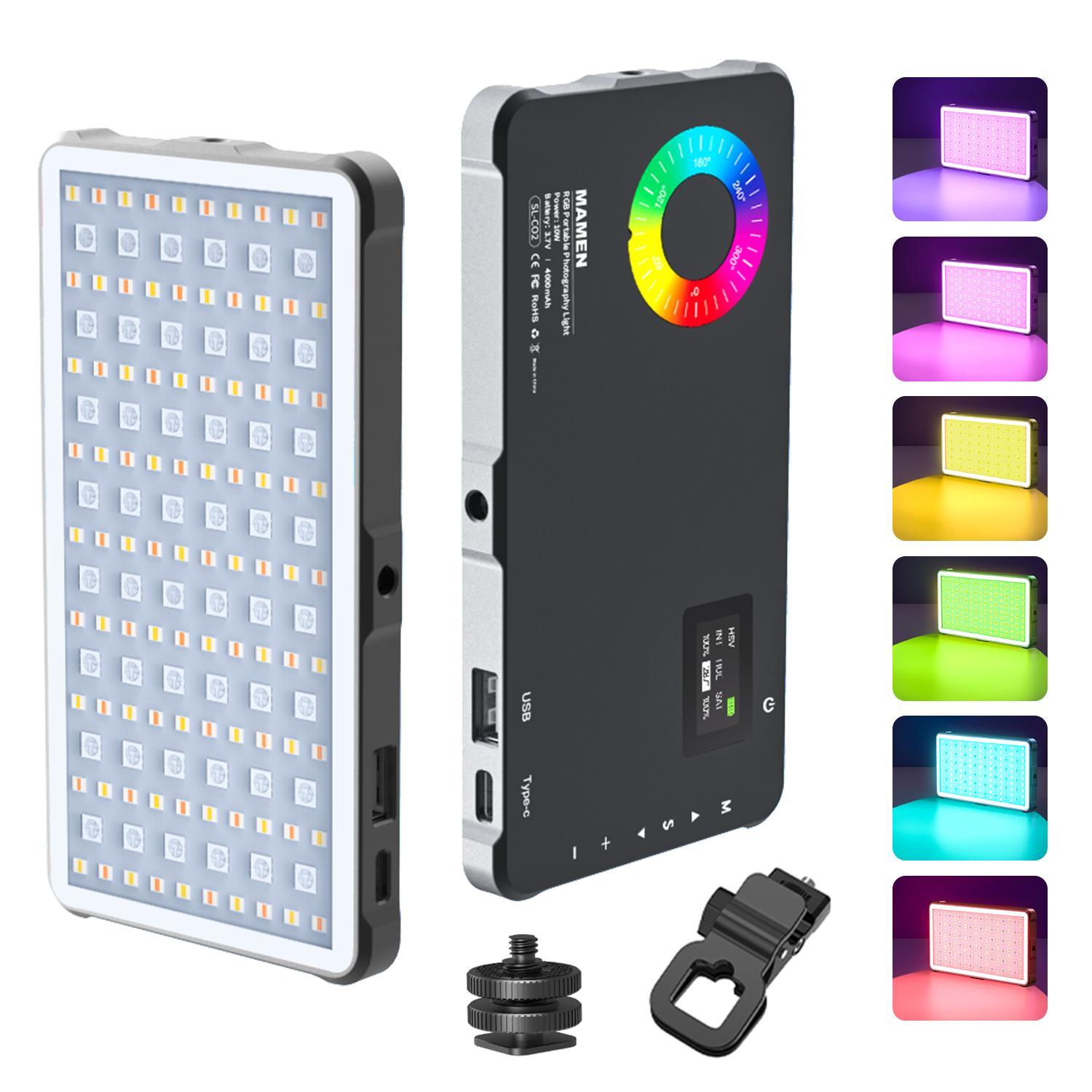 RGB Video Light, Portable LED Camera Light Panel, 0-360 Full Color LED Light, Rechargeable DSLR Lighting for Vlogging, Photography, Video Conference, Smartphone, Photographic Fill Light