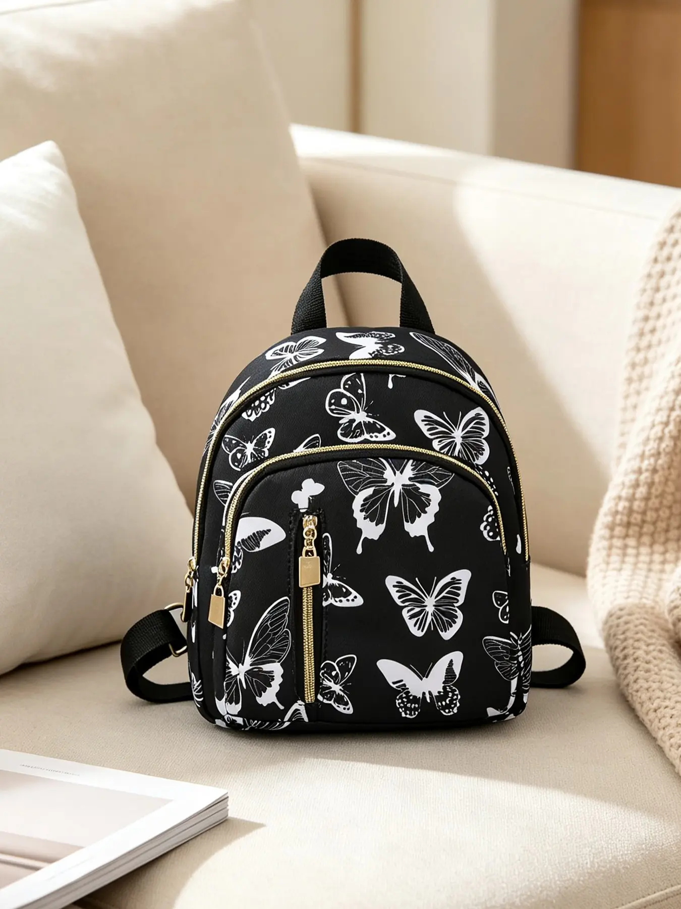 Butterfly Nylon Mini Backpack, Lightweight Waterproof, Large Capacity, Laptop Compartment, Ideal for Women, Office, Travel