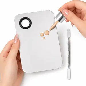 2-Piece Professional Makeup Foundation Mixing Palette Set, Stainless Steel Cosmetic Palette Tray with Mixing Stick, Portable Concealer Blending Tool for Women, Makeup Accessories Beauty Care Tool Daily