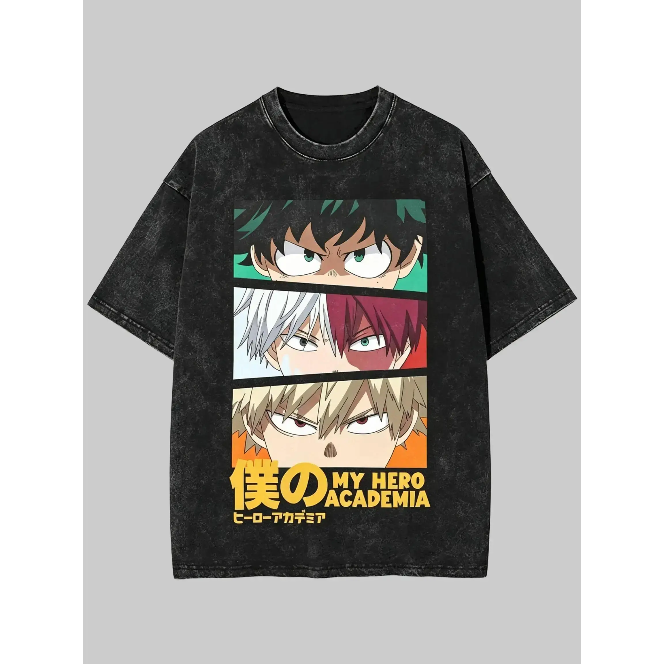 My Hero Academia Deku Bakugo Todoroki Vintage Washed Graphic Tee, Oversized Heavyweight Cotton Anime Streetwear T Shirt, Drop Shoulder Boxy Relaxed Fit Y2K Casual Unisex Top For Men Women | graphic tees | tiktok shop deals