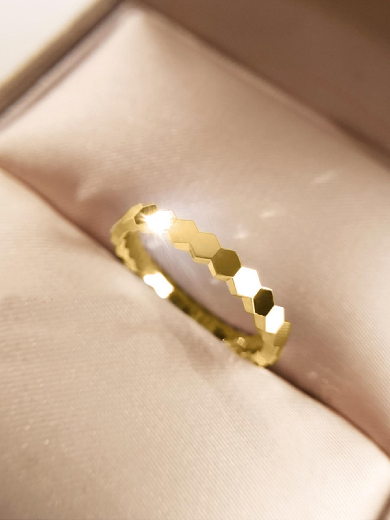 925 Sterling Silver Simple Honeycomb Design Ring, Fashion Personality Accessories for Women & Girls, Trendy All-match & Exquisite Jewelry for Birthday Gift