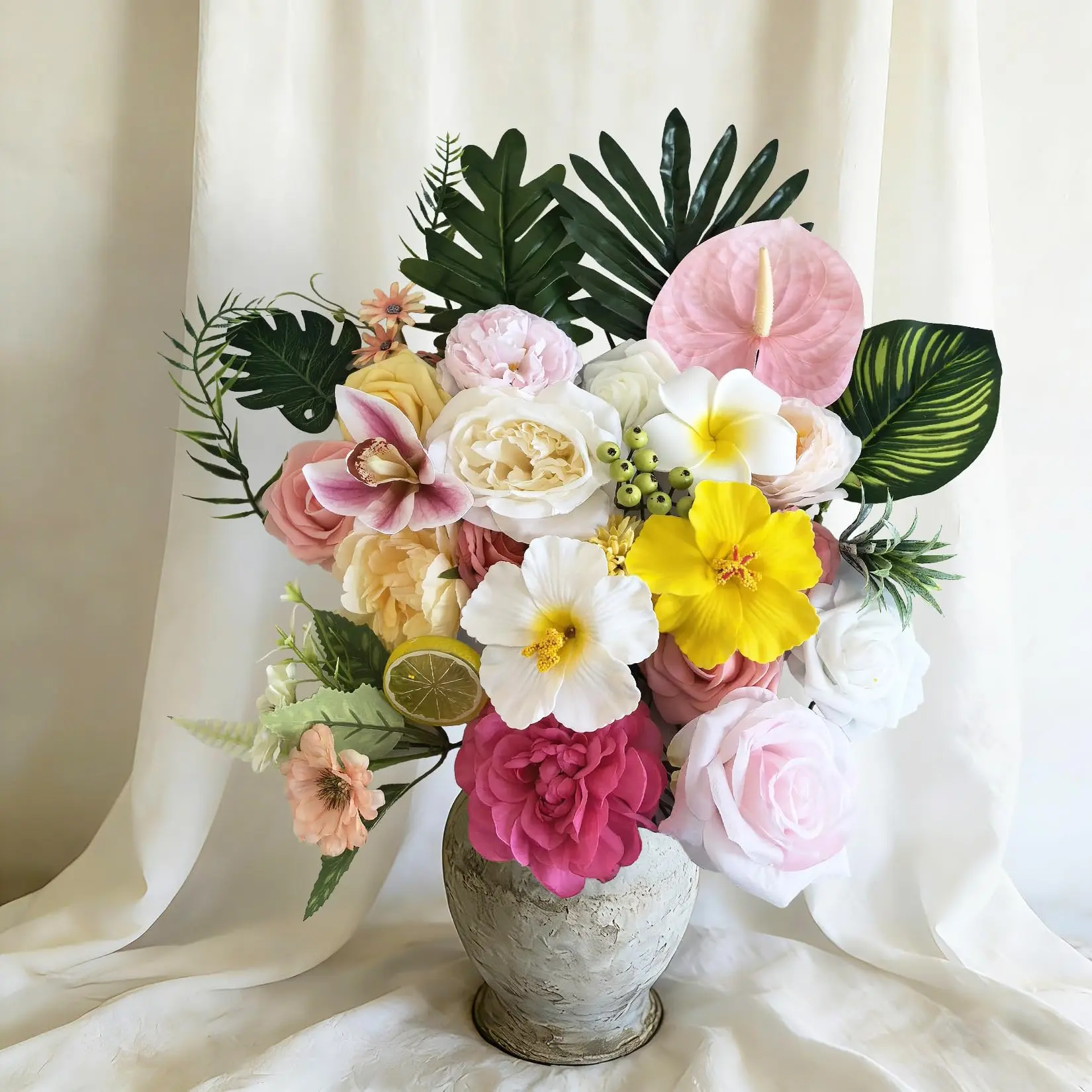 1‑Pack Tropical Artificial Flowers, Silk and Plastic DIY Faux Flower Arrangement Set With Flexible Bendable Stems, for Wedding Bouquets, Table Centerpieces, Home and Party Decor