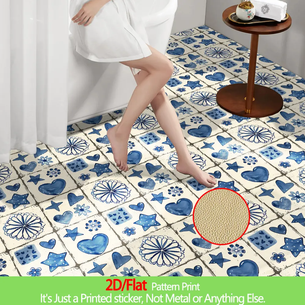 10 Elegant Romantic Floral Vinyl Floor Tiles - Self-Adhesive Removable Luxury Flooring, Geometric Art Pattern, 11.81X11.81 Inch Square Tiles, for Kitchen, Bedroom, Living Room, Bathroom - Easy Installation, Durable PVC Vinyl Flooring, 2D Flat Design
