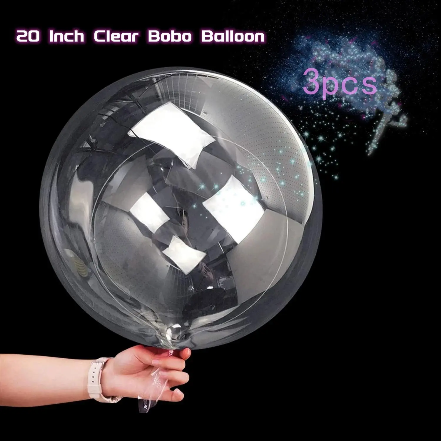 3pcs Pack Bobo Balloons Bubble Balloons, 20 Inch Clear Bobo Balloon, Large Transparent Bubble Balloon for Wedding Birthday Party, Birthday Party Decorations