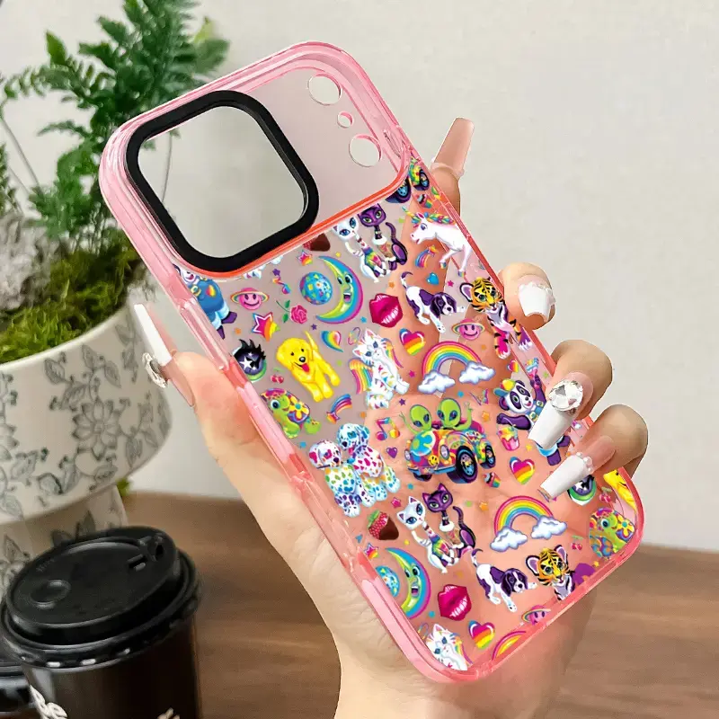Y2K Lisa Frank Rainbow Cartoon Animal Plastic Clear Smartphone Case - Green 2-Tone Frame Shockproof Cover for iPhone 17 Pro Max,16,15 Plus,14,13,12,11,Air & Handheld Cellphone Devices