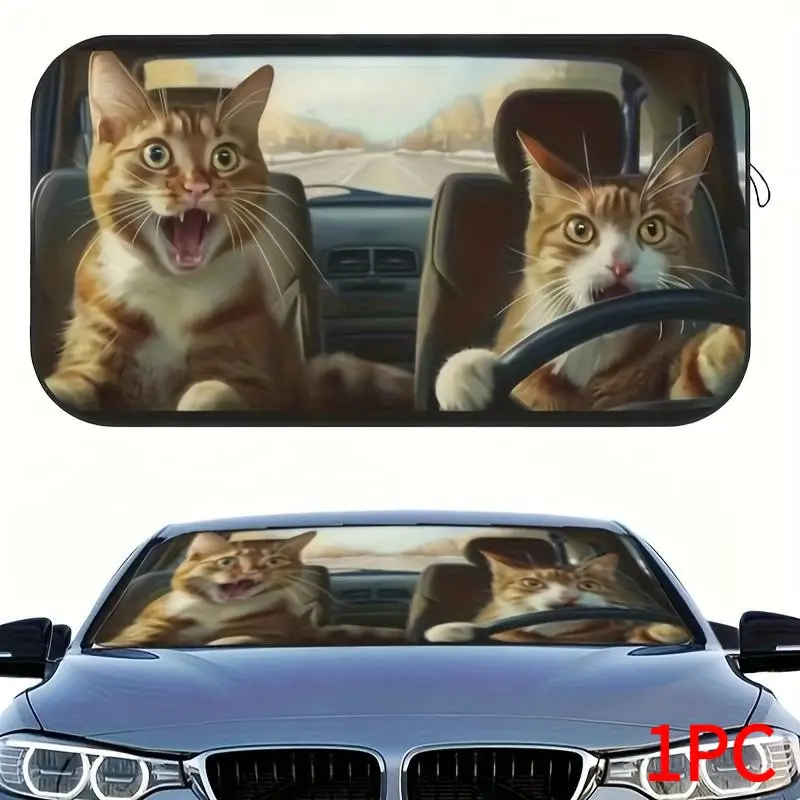 Funny Cat Car Sunshade, UV Protection Windshield Cover, Foldable, Keeps Vehicle Cool, Fun Car Accessory, Fits Sedan, Suv, Off-Road, Front Windshield Sunshade, Sun Shade For Car Window, Automotive Glass Sunshade, Car Sun Shades